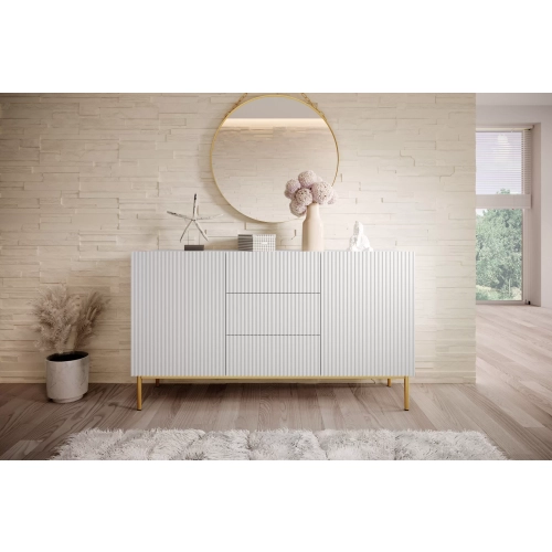 Komoda z szufladami Nicole 150 cm - biały mat / złote nóżki
